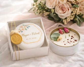 Personalized Soy Wax Candle Favors – Wedding Gift Box with Wax Seal