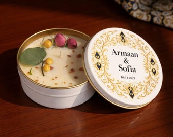 Personalized Soy Candle Favors -  Ethnic Ottoman Lids - Wedding,  Engagement Gifts