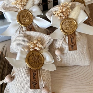 Sacchetti profumati alla lavanda personalizzati - Mini bouquet di fiori secchi fatti a mano - Elegante sigillo con timbro - Bomboniere per matrimoni, docce, compleanni