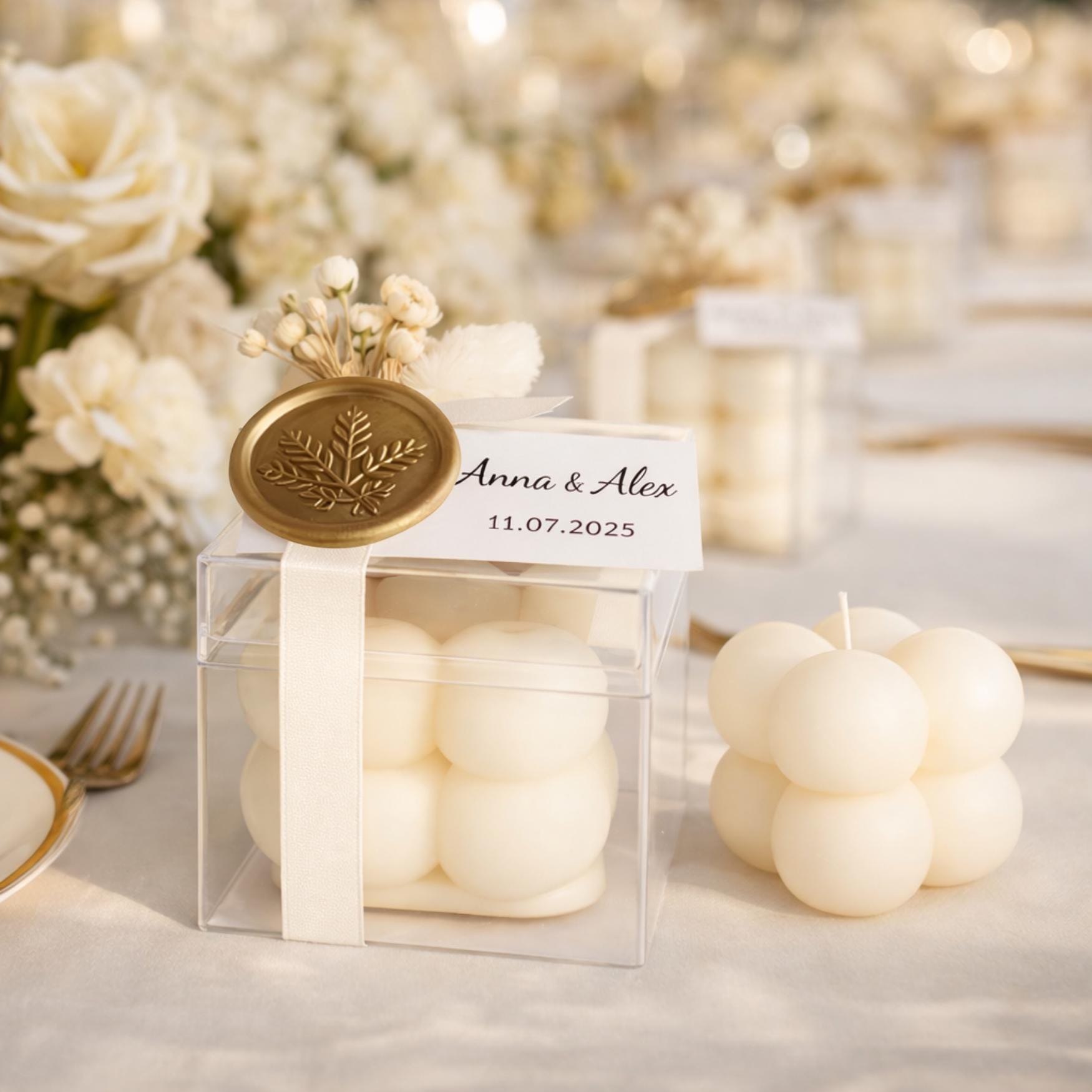 Personalized Bubble Candle Favors With Dried Flowers Wax Seal – Soy Wax ...