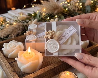 Personalized Rose Soy Wax Candle Wedding Favors, Scented Guest Gift, Elegant Keepsake