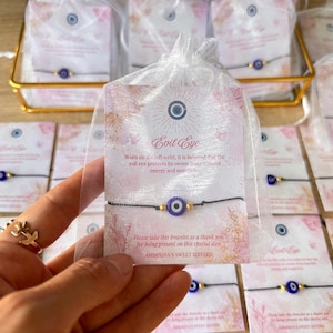 Bomboniere personalizzate con braccialetti di perline anti-malocchio per gli ospiti in grandi quantità - Regali per matrimoni, addio al nubilato, baby shower, compleanni in eleganti sacchetti di organza