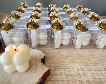 Mini Bubble Cube Soy Candle Favors: Dried Flowers & Wax Seal