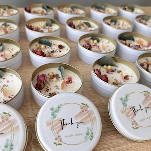 Personalized Dried Flower Tin Candle Favors: Scented Soy Wax, Bulk ...