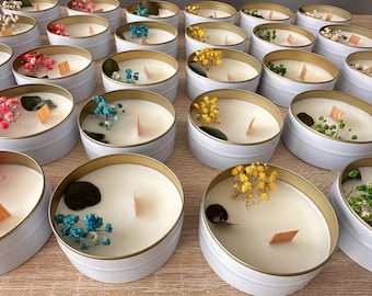 Personalized Soy Wax Candle Favors: Dried Flower, Stamped Wax Seal