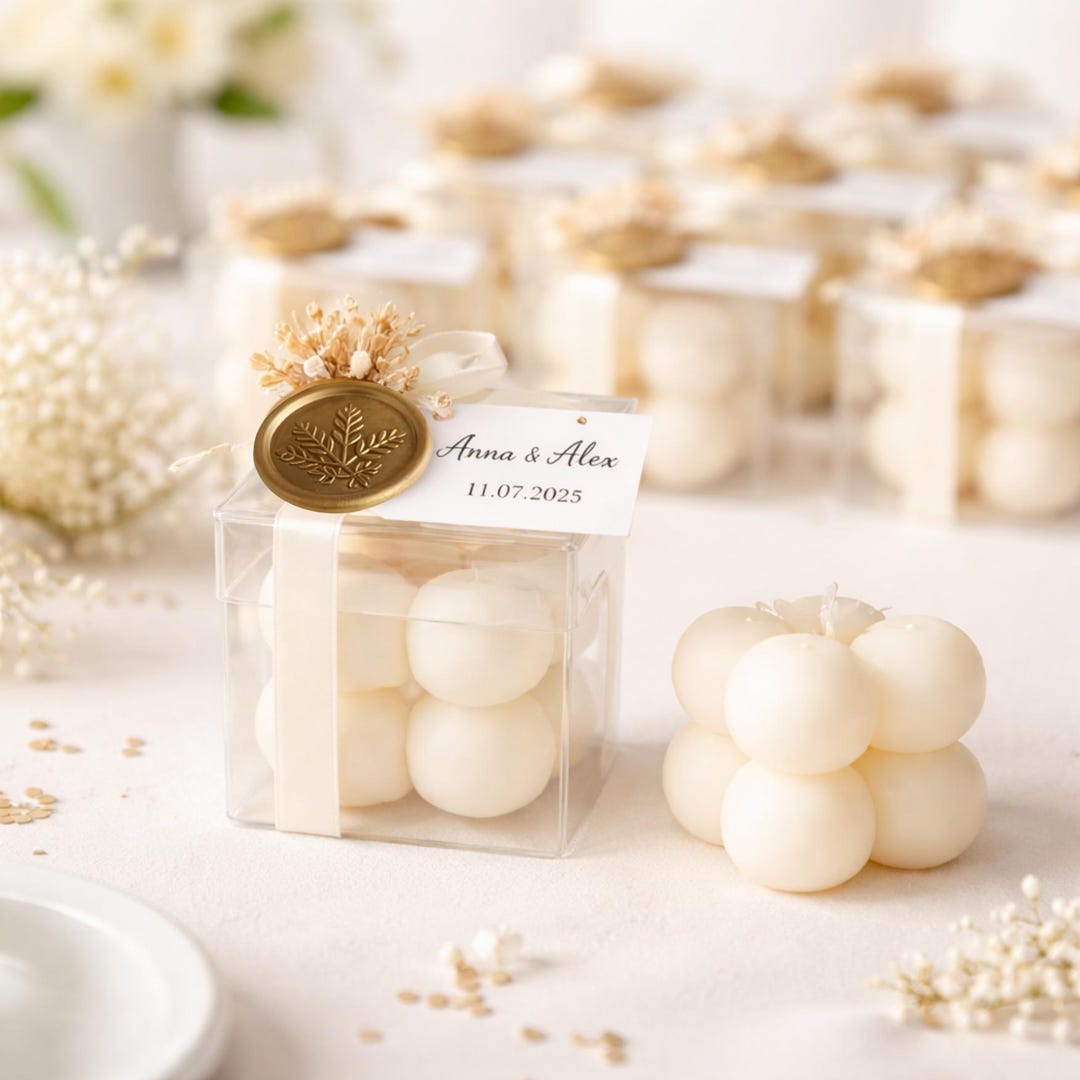 Personalized Bubble Candle Favors With Dried Flowers Wax Seal – Soy Wax ...