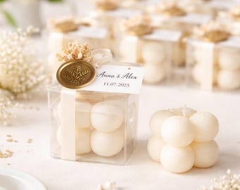 Personalized Bubble Candle Favors with Dried Flowers Wax Seal – Soy Wax Wedding, Bridal, Baby Shower Bulk Event Gifts