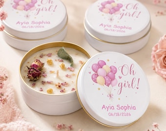 Personalized Tin Candle Favors for Baby Showers and Birthdays, Custom Party Guest Gifts