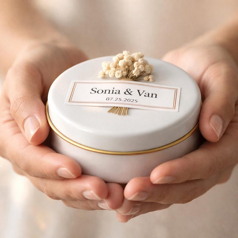 Personalized Scented Soy Wax Candle Favors With Dried Flowers - White ...
