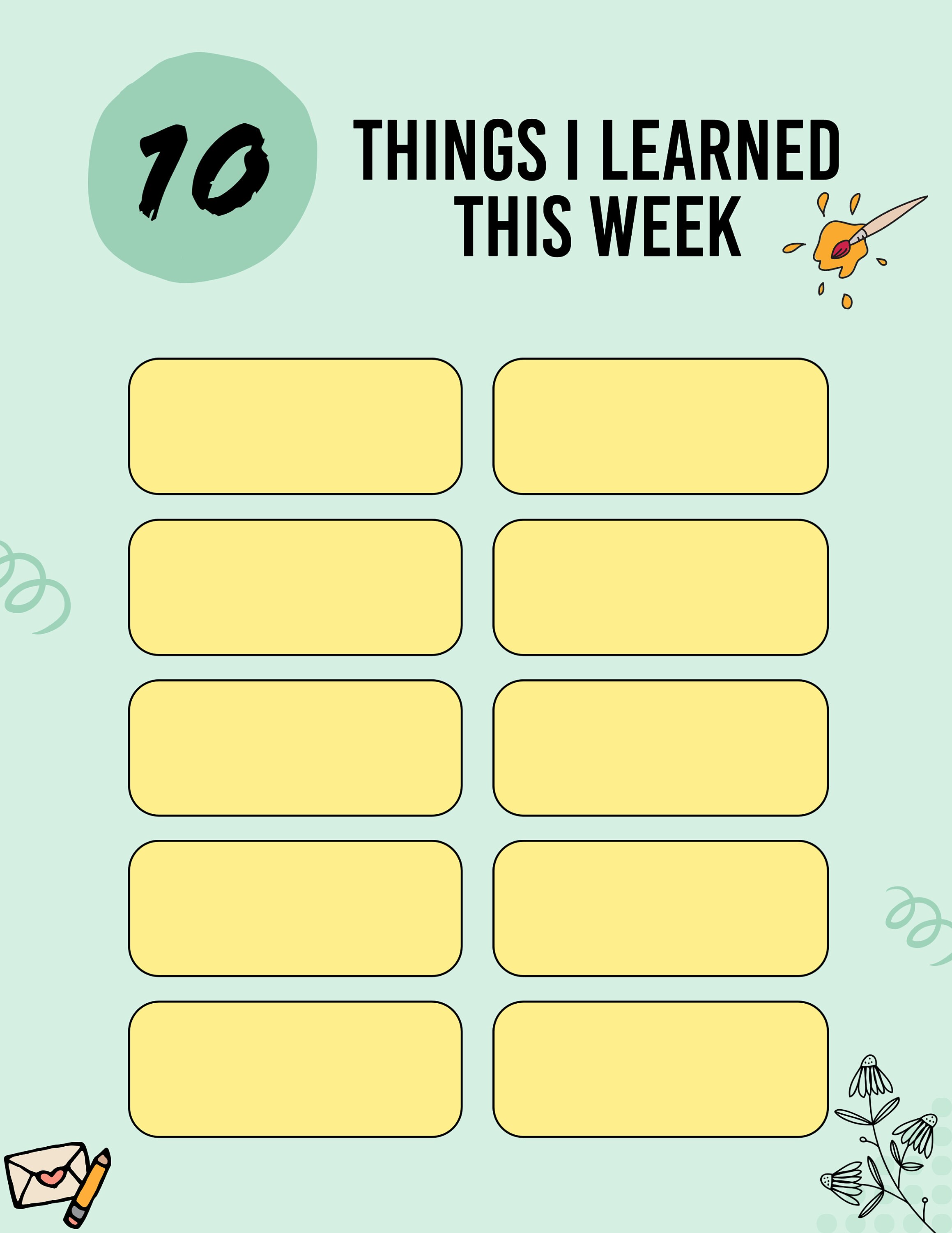 10 Things I Learned Digital Printable Worksheet - Etsy
