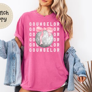 School Counselor T-Shirt | Coquette Disco Retro Counselor Tee | Bow Ribbon Disco Teacher Shirt | Cute School Counselor Shirt