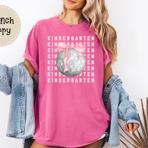 Kindergarten Teacher T-Shirt | Coquette Disco Retro Teacher Tee | Bow Ribbon Disco Teacher Shirt | Kinder Teacher Shirt