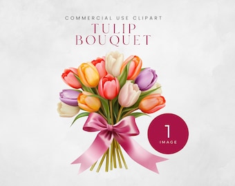 Watercolor Tulips Clipart, Spring Flower Clip Art, Floral Clipart, Commercial Use, Tulip Bouquet, Watercolor Spring Flowers, Spring Tulips