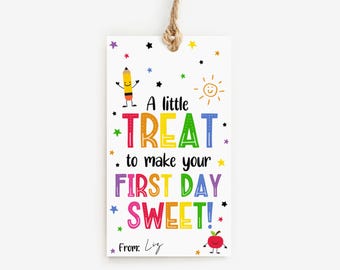 Étiquette-cadeau imprimable de la rentrée scolaire, étiquette de régal pour la première journée d'école, étiquettes-cadeaux pour enseignant, étiquette de début d'année scolaire pour des collations et des friandises