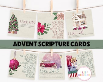24 Christmas Advent Scripture Cards, Printable Kids Advent Calendar, Bible Verse Activity, Christmas Countdown, Nativity Story, Bible Cards