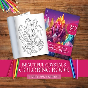 Beautiful Crystals Coloring Pages, Printable Crystals Coloring Book, Adult Coloring Mental Health, Anxiety Relief, Therapy Coloring Sheets