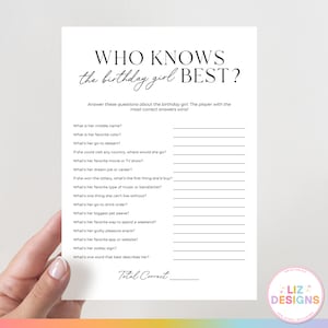 Who Knows the Birthday Girl Best, Printable Birthday Party Game, Fun Birthday Trivia, Birthday Girl Quiz, Minimalist Adult Birthday Games