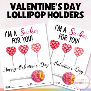Druckbare Valentinstag Lollipop Halter, süße Süßigkeiten Halter für Kinder, Klassenzimmer Valentine Party Austausch, Valentinstag Sucker Halter Karte