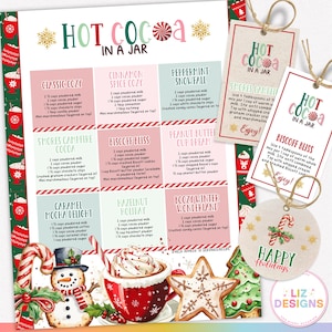 Hot Cocoa Mix Tags, Hot Chocolate Gift Tags, Christmas Treat Tags, Printable Hot Cocoa Jar Recipes, Holiday DIY Gift Idea