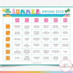 Summer Drunk Dice Game, Drinking Game for Adults, Pool Party Fun, Printable Adult Party Activity, Ladies Night Games, Alcohol Board Game