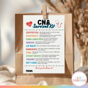 CNA Survival Kit Tag, Printable Nurses Week Survival Kit Card, Nurse Appreciation Thank You Tag, Hospital Staff Gift, Medical Assistants
