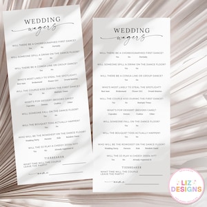 Jeu de pari pour accessoire de mariage, carte de paris imprimables, jeu de l'heure du cocktail, activité de mariage amusante à faire soi-même, jeu de table de réception de mariage
