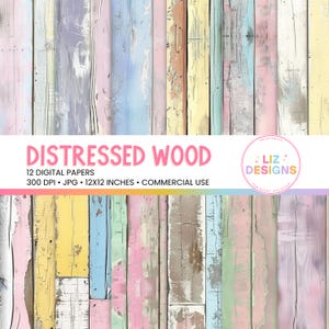 Papeles digitales de madera desgastada, fondos de madera rústica y elegante, arte con técnica mixta en tonos pastel, texturas de madera, materiales para álbumes de recortes, manualidades con papel