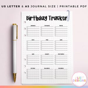 Printable Birthday Tracker, Dot Grid A5 Planner Insert, Premade Journal Pages, Birthday Reminder, Blank Yearly Tracker, Important Dates