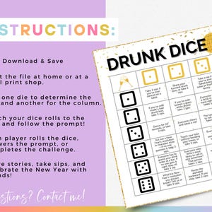 New Years Eve Drinking Game, Printable Drunk Dice Game for NYE Party ...