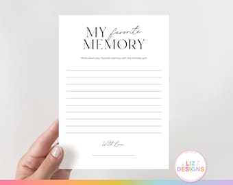 My Favorite Memory of the Birthday Girl Printable, Birthday Memory Card, Share a Memory, Birthday Keepsake, Adult Birthday Games