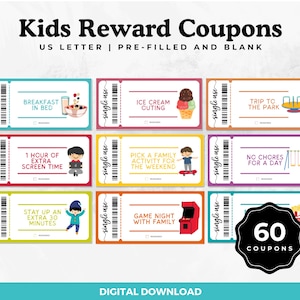 Kids Reward Couponbuch, Belohnungssystem für Kinder, Kinderaktivitäten druckbar, digitale Belohnungsgutscheine, Belohnungen für die Hausarbeit, Geburtstagsgutscheinbuch