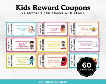 Kids Reward Coupon Book, Reward System for Kids, Kids Activities Printable, Digital Reward Coupons, Chore Rewards,  Birthday Coupon Book