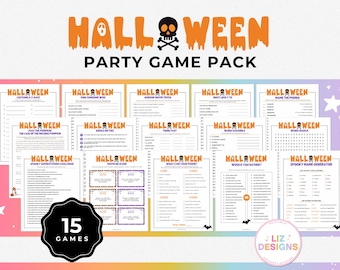 15 Halloween Party Game Bundle, Halloween Printable Activities, Games for Teens and Adults, Quiz and Trivia Games, Family Game Night