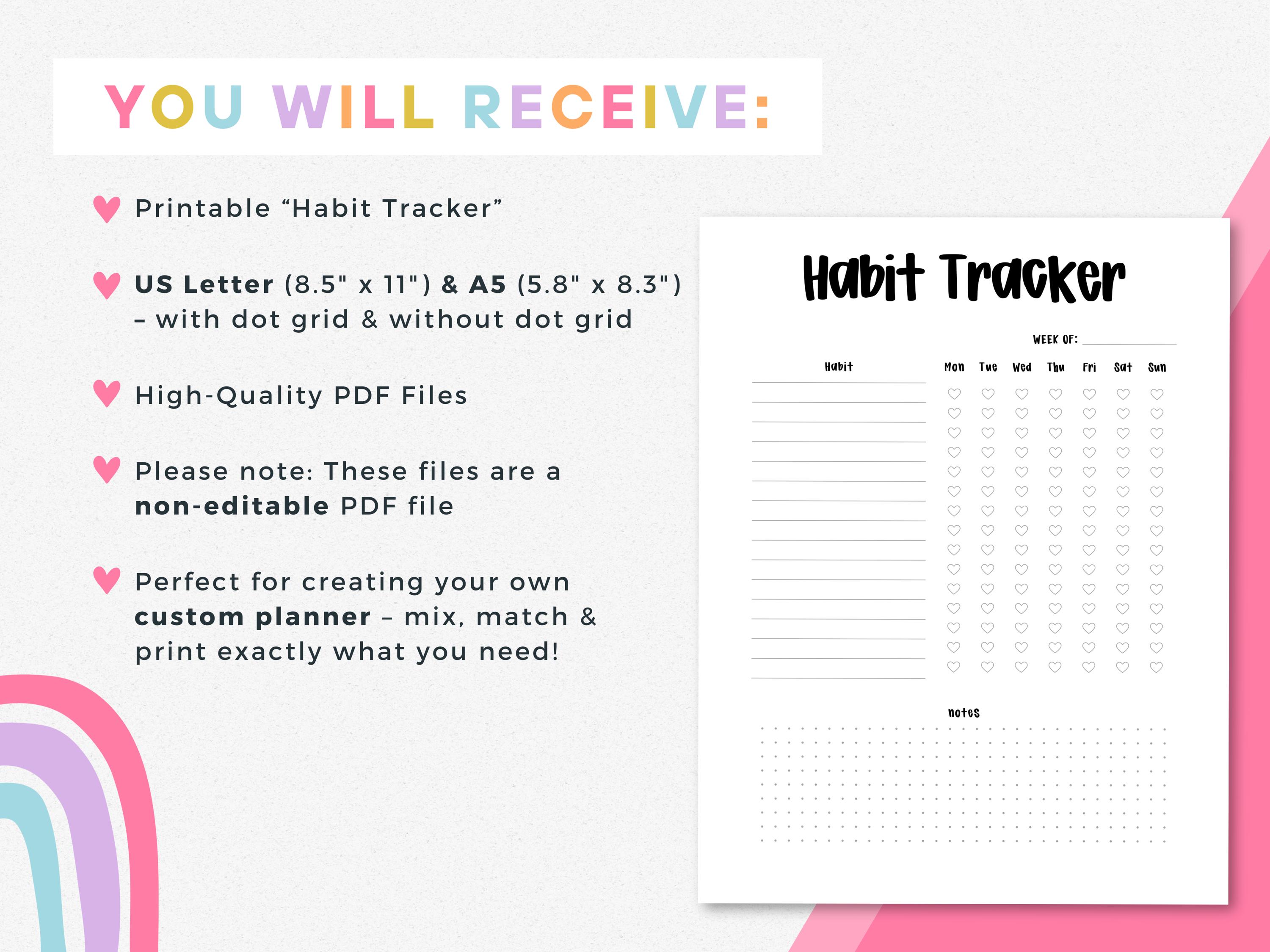 Printable Weekly Habit Tracker, Dot Grid A5 Planner Insert, A5 Planner ...