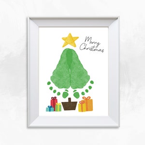 Christmas Tree Footprint Art Printable, Christmas Crafts for Kids, DIY Kids Crafts, Christmas Handprint Gifts Craft Bundle, Memory Keepsake