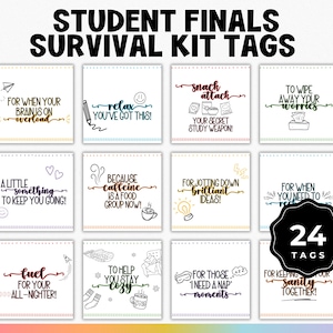 Pflegepaket für Studenten, druckbarer Geschenkanhänger für College-Studenten, Prüfungsüberlebenskit, Snack-Tag für die Abschlussprüfungen, Geschenkbox für die Schule