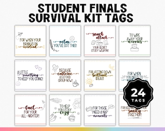 Student Finals Care Package, Printable Gift Tag for College Students, Test Taking Survival Kit, Finals Exams Week Snack Tag, School Gift Box