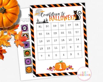 31 Day Halloween Countdown Printable with Marker Sheet, Halloween Calendar for Kids, Printable Halloween Decor, Countdown to Halloween Sign