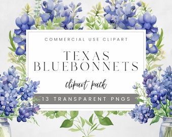 Akwarela Texas Bluebonnets Clipart Pack, Niebieskie grafiki kwiatowe, Wiosenny kwiatowy przezroczysty PNG, Niebieskie kwiatowe wieńce bukiety, Tworzenie kartek