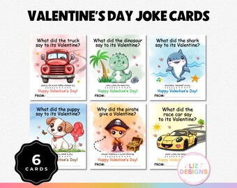 6 Kids Valentines Day Joke Cards, Printable Kids Valentine Cards for Classroom Exchange, School Valentines for Boys, Cards for Kids