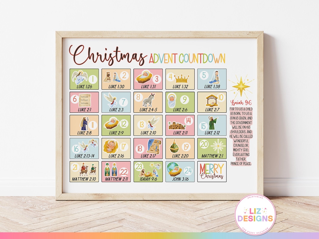 Scripture Advent Countdown Calendar, Printable Christmas Countdown ...