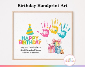 Printable Happy Birthday Handprint Art, Custom Birthday Balloons Gift, Keepsake Handprint from Child, Daycare Preschool Kids Craft