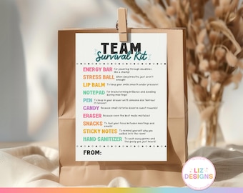 Printable Team Survival Kit Tag, Employee Appreciation, Staff Appreciation Gift Tags, Work Thank You Tags, Coworker Gift Candy Basket Ideas