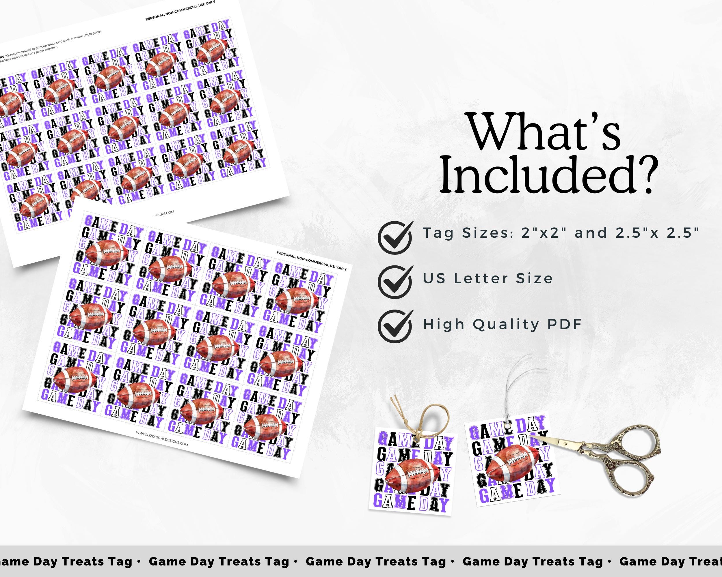 Printable Football Game Day Treat Tags, Purple Game Day Snack Tags ...