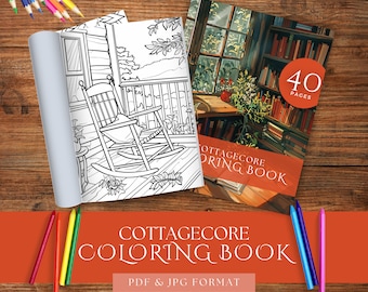 Cottagecore Adult and Kids Coloring Book, Printable Coloring Pages, Cottagecore House and Nature Aesthetic, Grayscale Fantasy Printable PDF