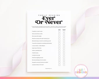 Family Reunion Games, Ever or Never, Never Have I Ever, Printable Icebreaker, Reunion Party Game, Get Together Activity, Family Gathering