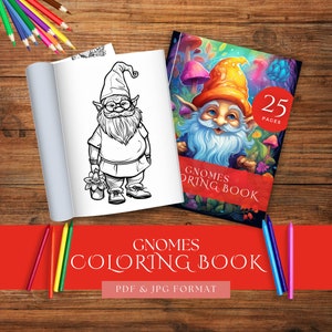 Cute Gnomes Fantasy Coloring Book for Kids and Adults, Spring Gnomes Coloring Pages, Printable Activity Book, Relax and Stress Relief