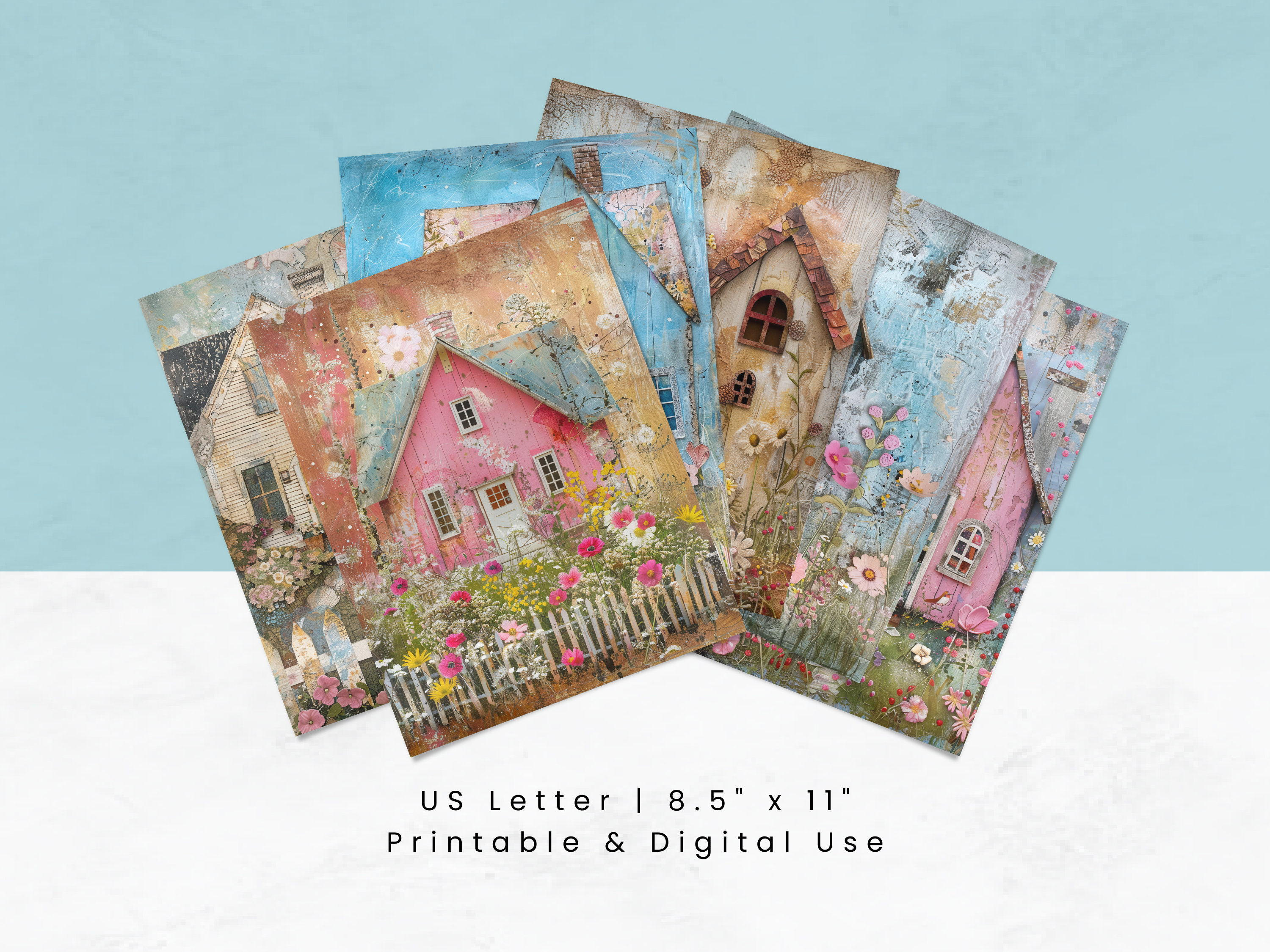 Whimsical Houses Junk Journal Papers, Shabby Chic Mixed Media Farm ...