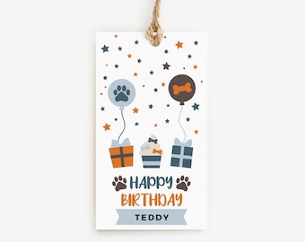 Printable Dog Birthday Party Gift Tags, Puppy Birthday Favor Tags, Dog-Themed Party Gift Tags For Dogs & Guests, Pet Gift Tags