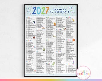 2027 National Days Calendar Printable, Content Planner, Theme Days, One Page Calendar, Social Media Ideas, World Days, 365 Days to Celebrate